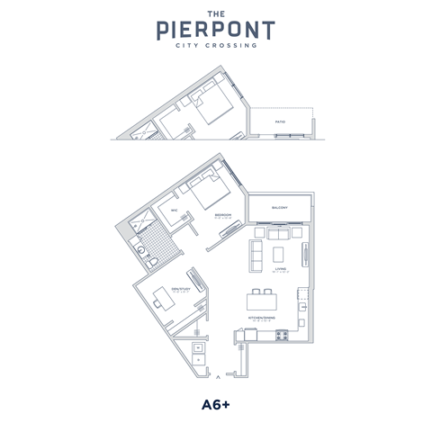 Floor plan for 1 bed, 1 bath, 1046 sqft